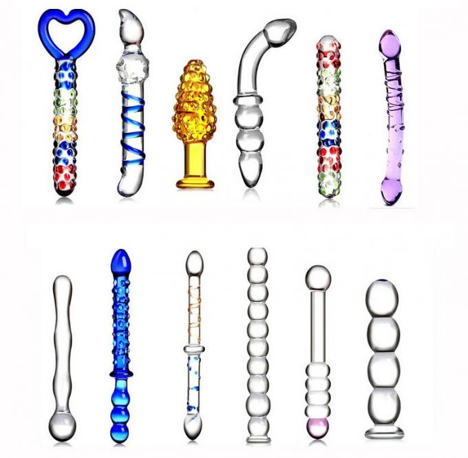 205mm Portable Colorful Pussy Anal Plug Sex Glass Dildo for Women Masturbation