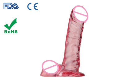 Realistic Jelly Red TPR Penis Dildo Sex Toy With Powerful Suction Cup Base 8.26"