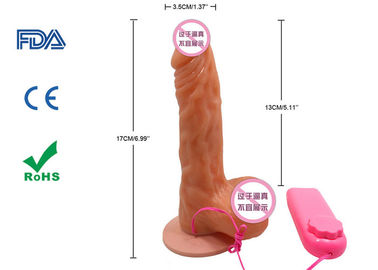 7" Realistic Sex Toy Flesh PVC Vibrating Penis Dongs Dildo with Suction Base